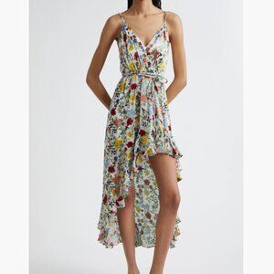 Alice + Olivia Tara Floral Ruffle Detail High-Low Midi Dress